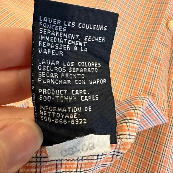 Tommy Hilfiger Long Sleeve Collared Orange and Blue Plaid Shirt Size Large - Picture 8 of 9